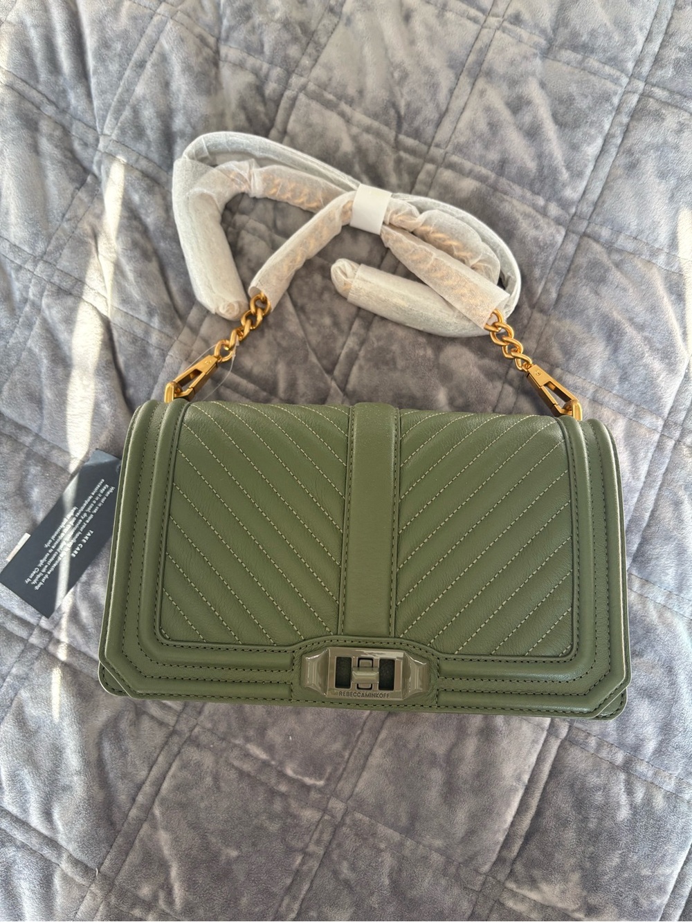 Rebecca Minkoff Olive Green Quilted Crossbody with Gold Hardware